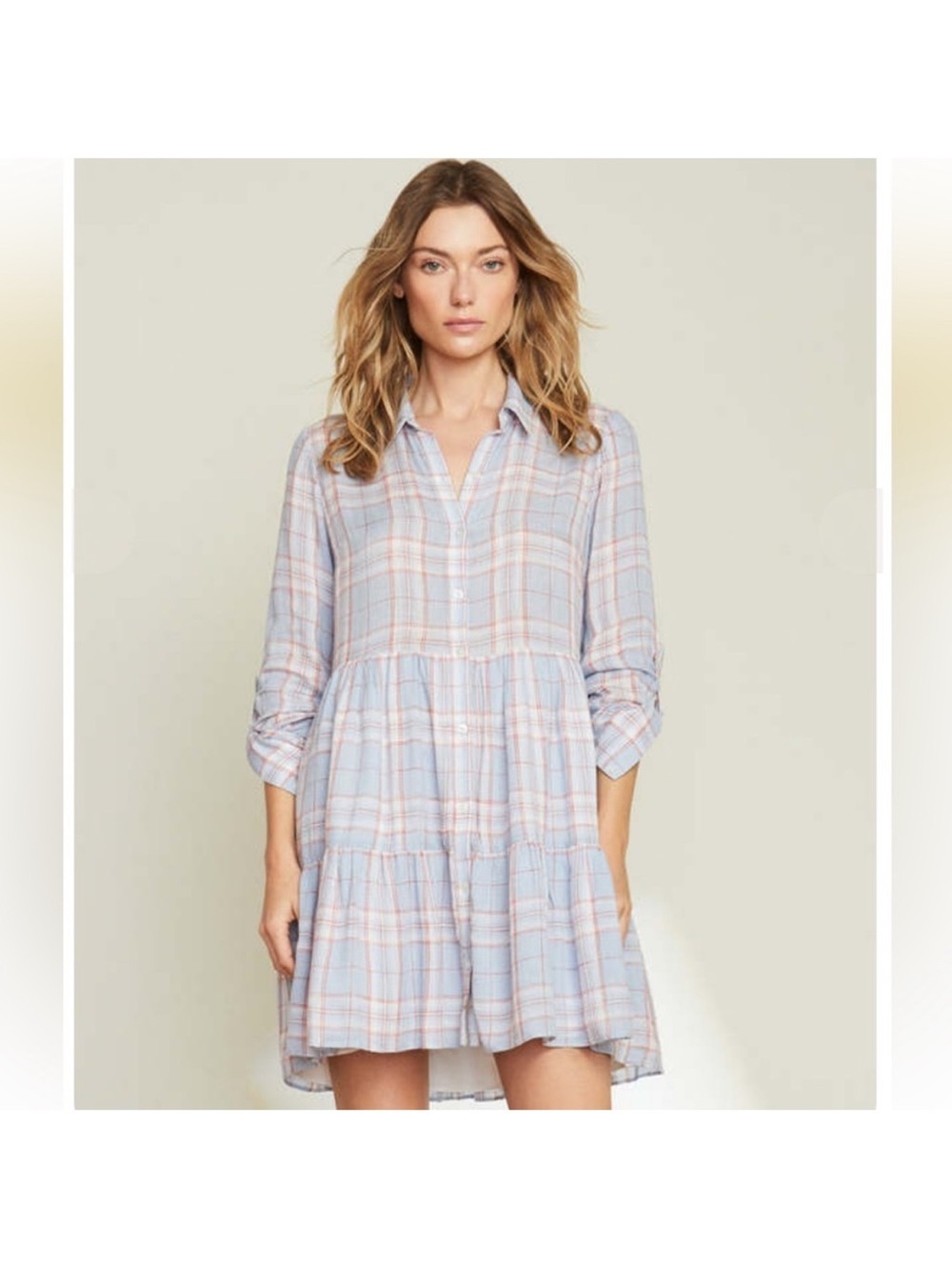 Veronica Beard Jemila Plaid Mini Shirtdress Blue Orange Linen Blend Small